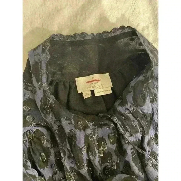 Kate Spade Silk Blouse Leopard Clip Bow XS Metallic Top Tie Button Front $328 - Picture 5 of 7